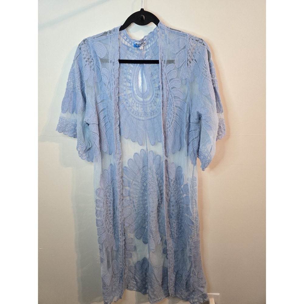 Sheer Blue Lace Kimono Cardigan S Fairycore Ethereal Boho Cover‎ Up Whimsical